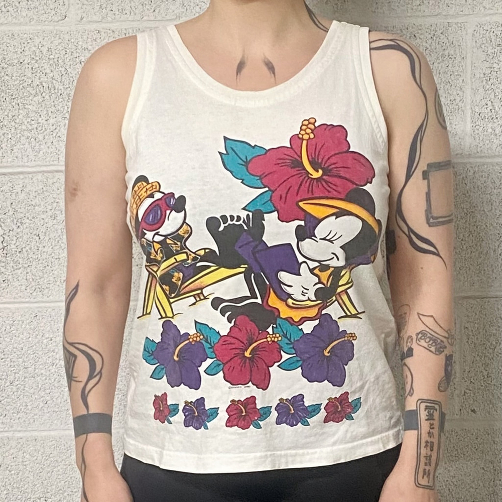 Vintage Walt Disney Mickey Mouse 90's Hawaiian Flower Tank Top Size M